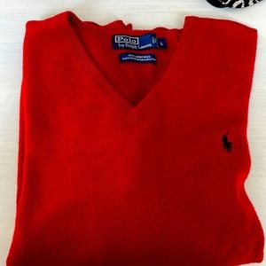 Mens red v-neck sweater